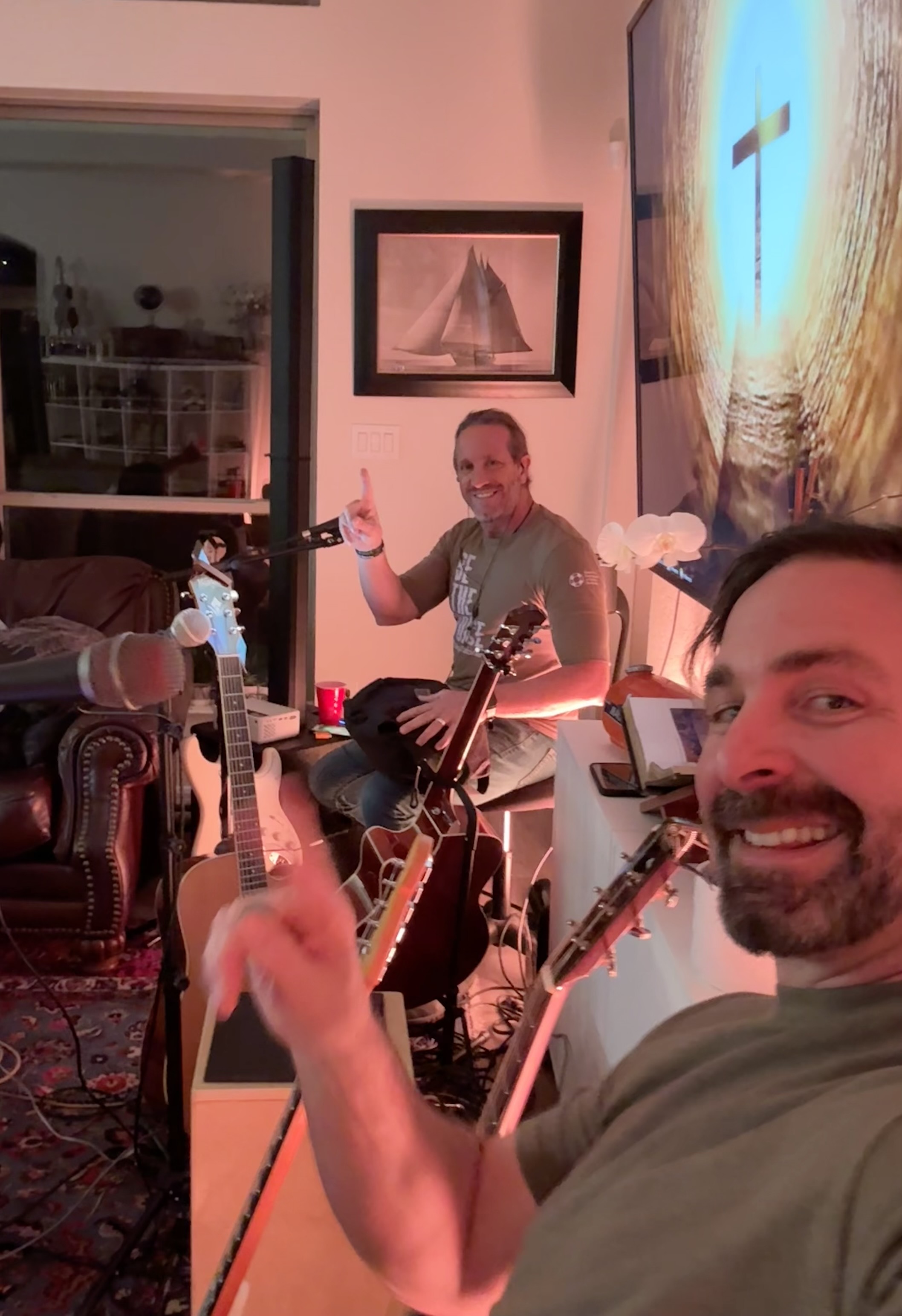 Living room worship with guitars